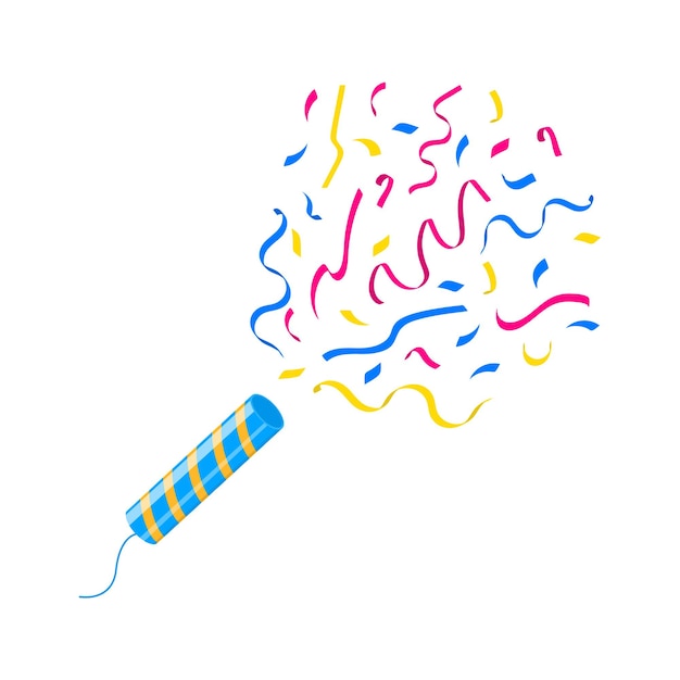 Vector exploding party popper stick with colorful confetti