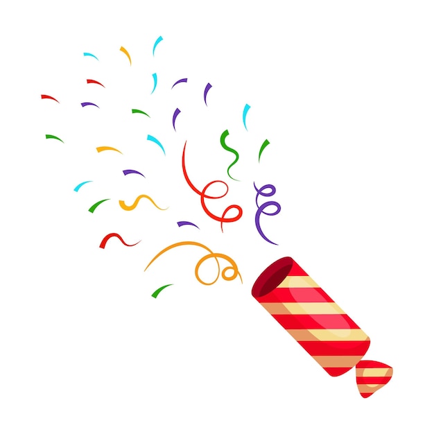 Exploding party popper with ribbons confetti and serpentine Holiday icon vector