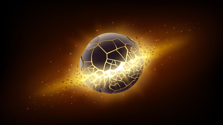 Vector exploding planet with flying particles vector illustration