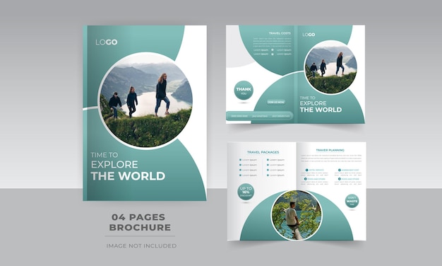 Explore adventure world tour package sale business 4 page bifold brochure template design