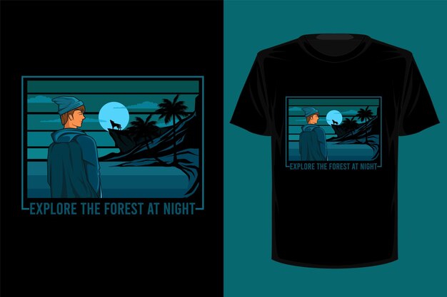 Vector explore the forest at night retro vintage t shirt design