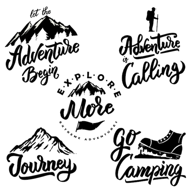 Explore and hiking hand drawn motivation lettering quote.  element for poster, , greeting card.  illustration