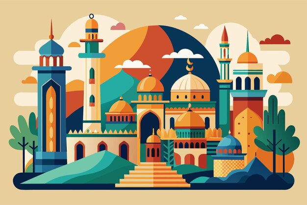 Explore the historical and architectural aspects within the Muslim world with a vector art