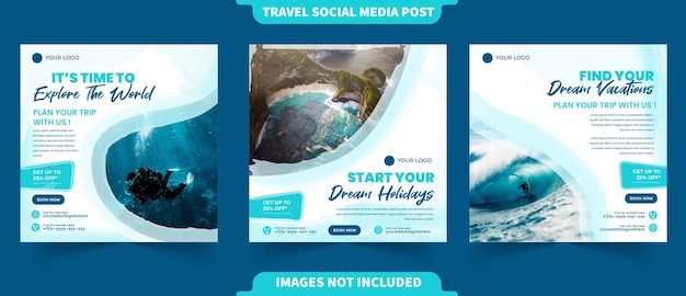 Instagramソーシャルメディア投稿バナーチラシ広告プロモーションテンプレートの休日旅行と休暇を探索する