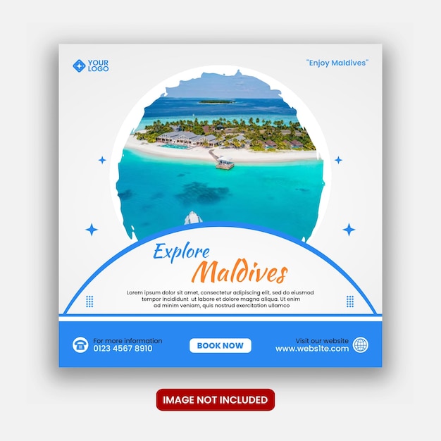 Explore maldives travel adventure square social media post template