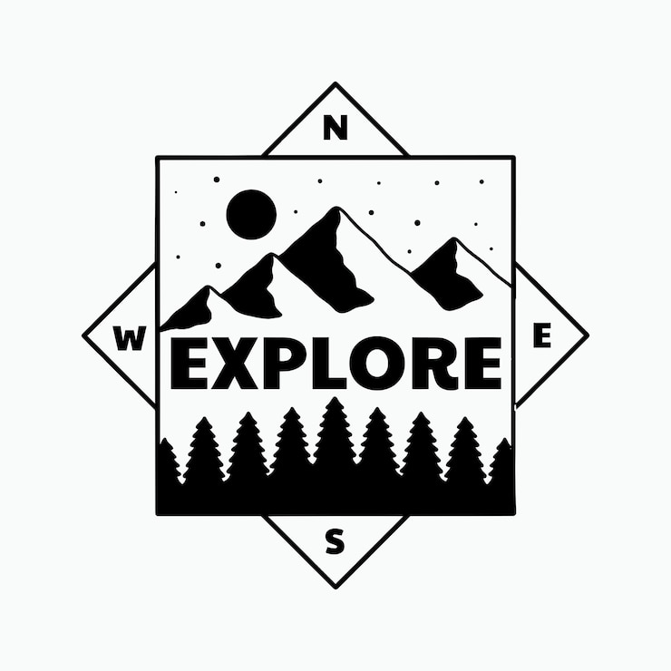 Vector explore nature mountain in point of the compass shape design use for tshirt sticker and other use