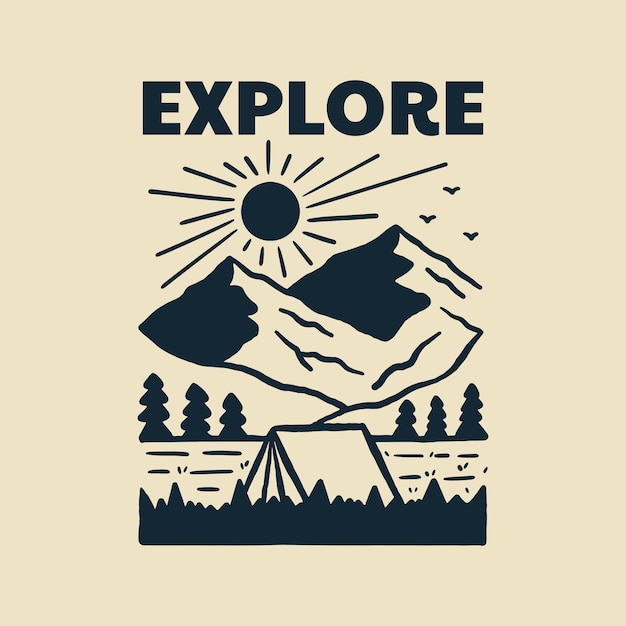 Explore the nature with camping hand drawing vector illustration