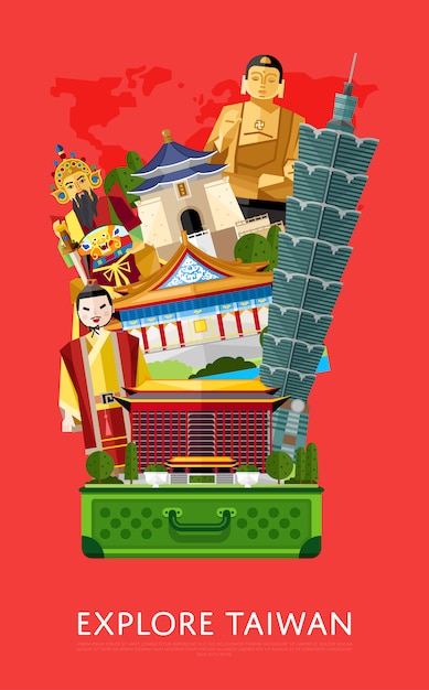 Explore Taiwan banner with famous attractions