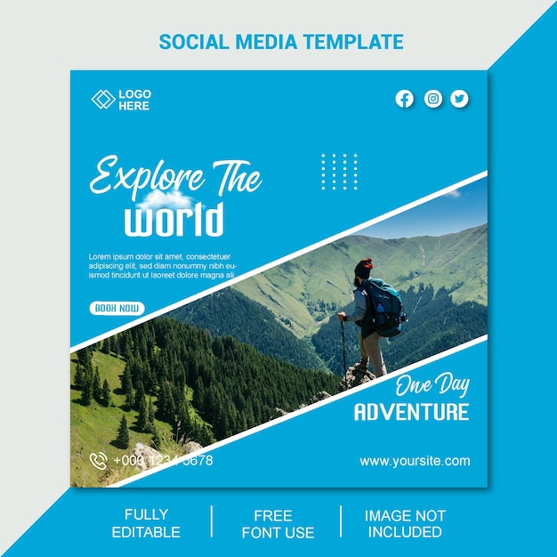 explore the travel social media post design template