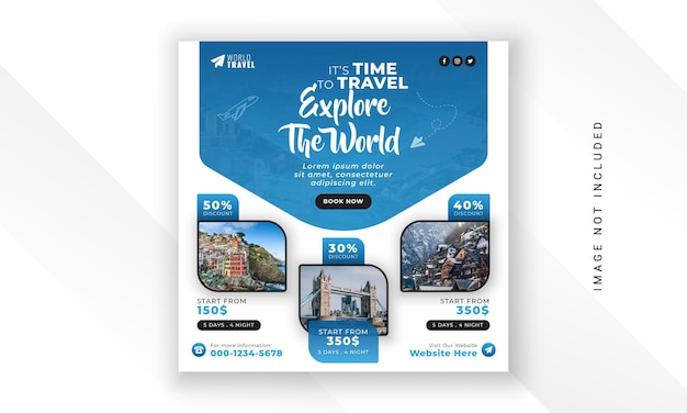 Explore the world modern creative travel social media post web banner square flyer design template