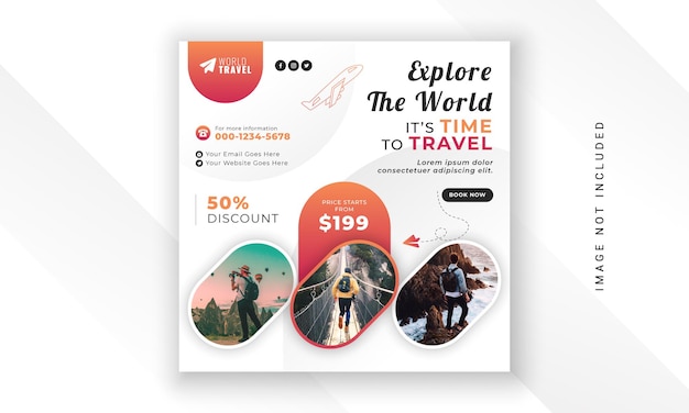 Explore the world modern creative travel social media post web banner square flyer design template