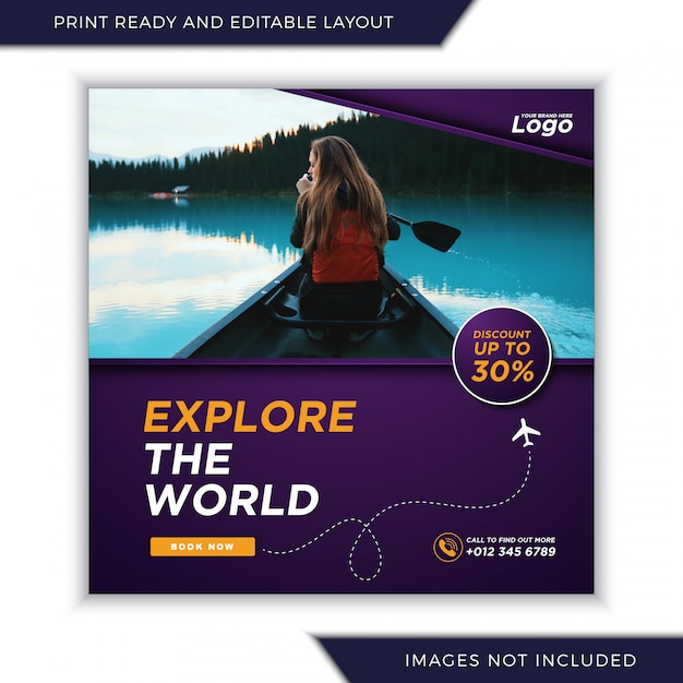 Vector explore the world social media instagram post banner template