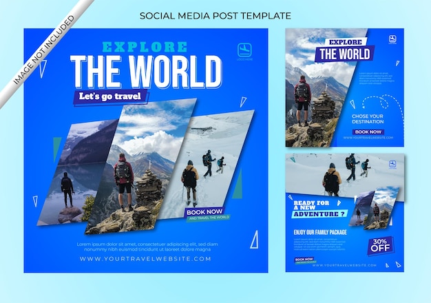 Explore the world and travel vector social media post template