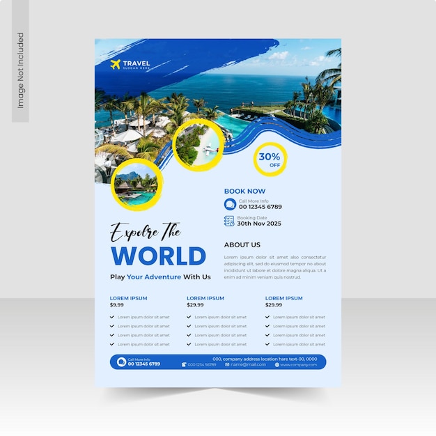 Vector explore the world traveling and tour agency flyer template design