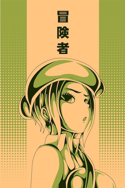 explorer anime retro halftone style illustration