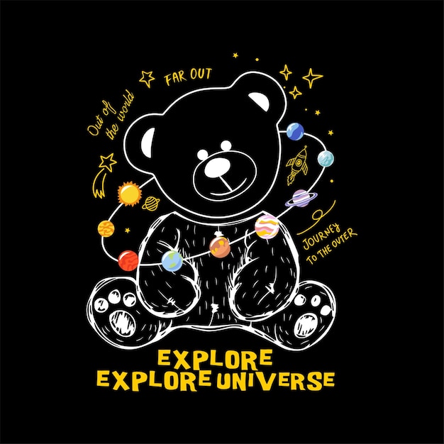 벡터 탐험가 우주 곰 티셔츠 디자인
