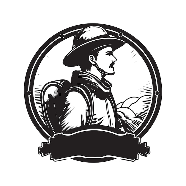 Explorer vintage logo concept zwart-witte kleur hand getekende illustratie