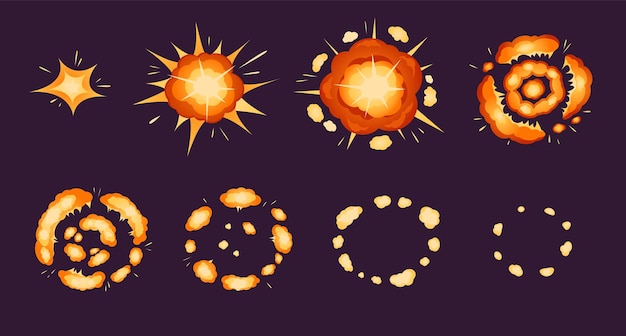 Explosie animatie Cartoon bom exploderend effect met rook en deeltjes Fire blast comic