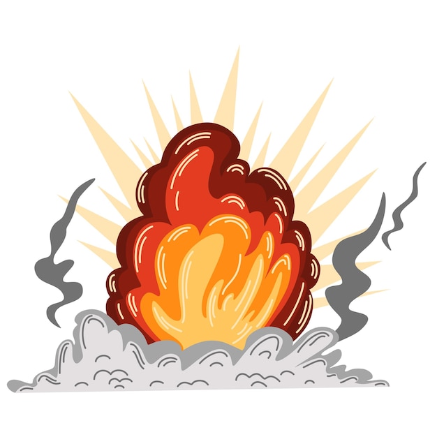 Explosie Cartoon dynamiet of bomexplosie brand Boom wolken en rookelement Gevaarlijke explosieve ontploffing Atoombomexplosie Hand tekenen vectorillustratie