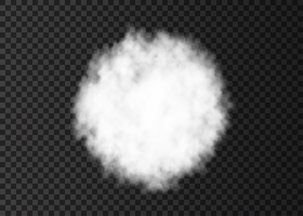 Explosie. Witte rook cirkel. Spiraal mistspoor geïsoleerd op transparante achtergrond. Realistische vectorwolk of stoomtextuur.