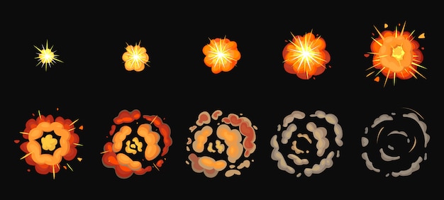 Explosieproces geïsoleerde cartoon ingesteld pictogram. illustratie-effect exploderen. cartoon instellen pictogram explosieproces.