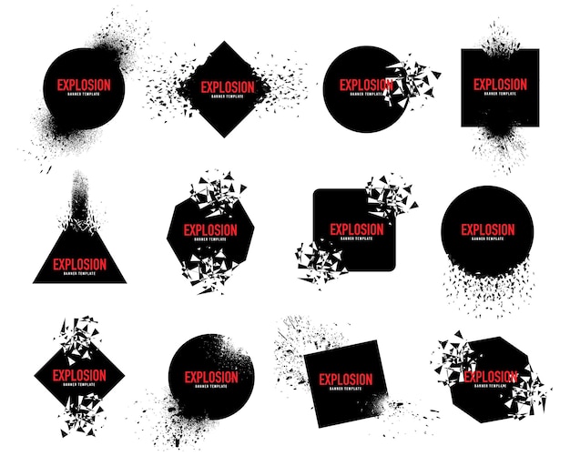 Vector explosion geometric shapes collection set of black explosion design elements