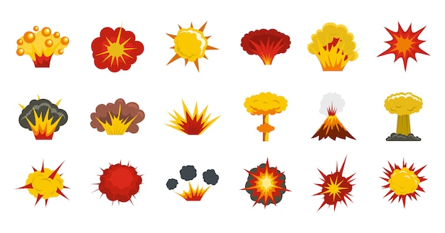 Explosion icon set. Flat set of explosion vector icons collection isolated