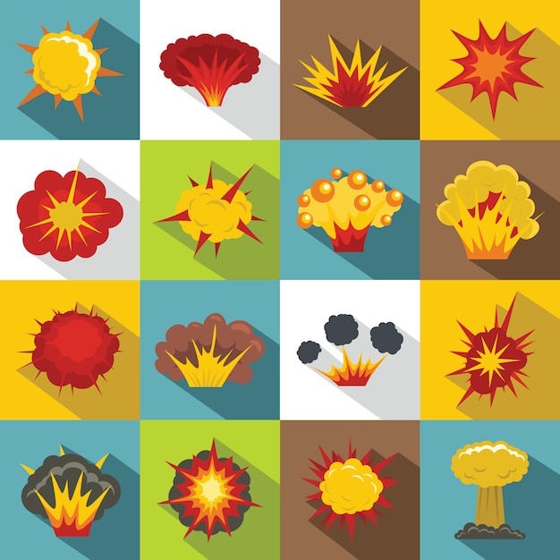 Vector explosion icons set, flat style