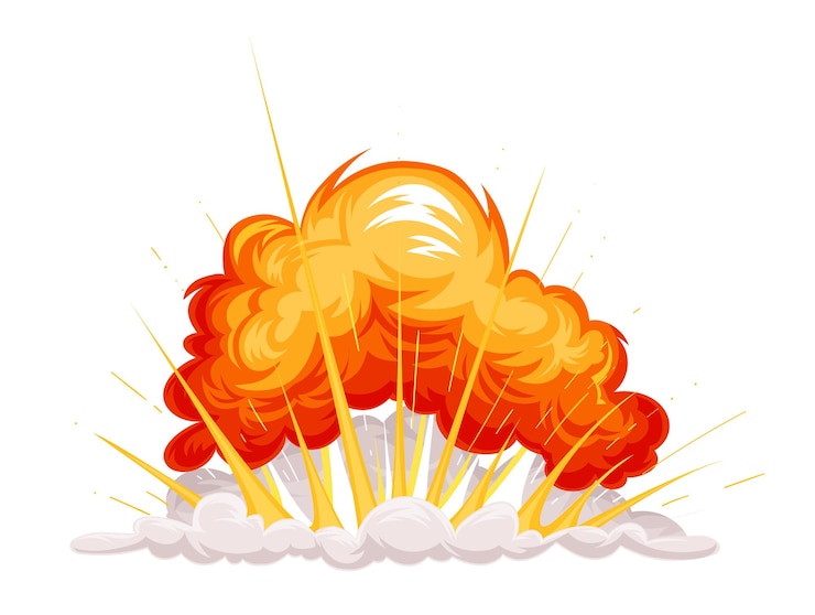 Vector explosion with smoke clouds and orange flash vector illustration
