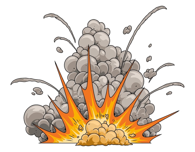 Explosion with smoke and debris rising in action