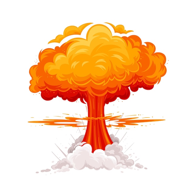 Explosion with smoke, red explosion and flash vector illustration.