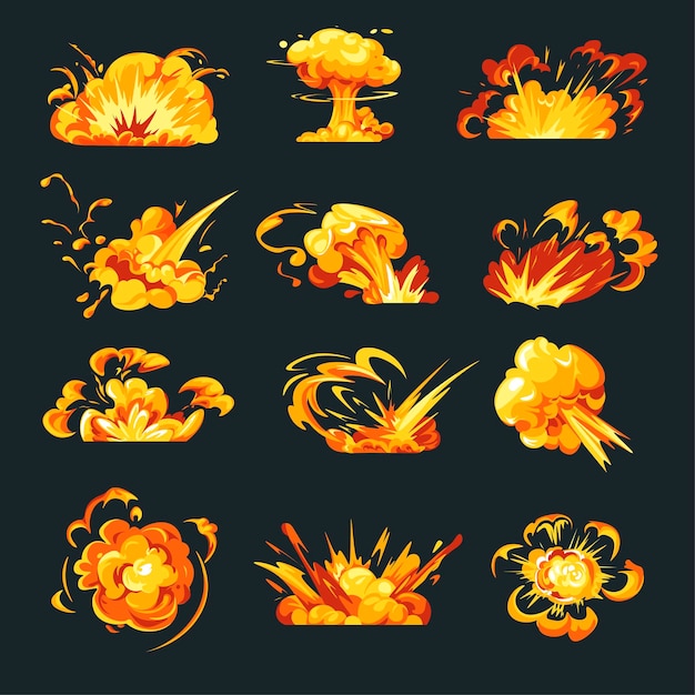 Vector explosions and burst of flames and fire vector