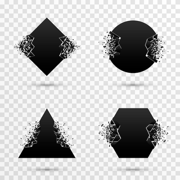 Explosive banner Destruction of png shapes Explosion of figures destruction into small particles