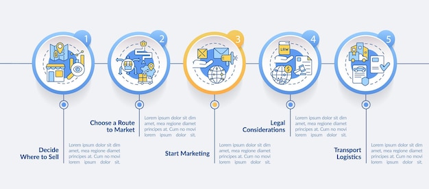 Vector export en import zakelijke tips cirkel infographic sjabloon datavisualisatie met 5 stappen proces tijdlijn infografiek workflow layout met lijn iconen latobold reguliere lettertypen gebruikt