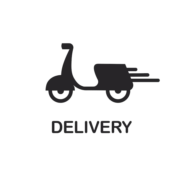 Express delivery by motorbike Motorcicle silhouette black logo Scooter with package product box