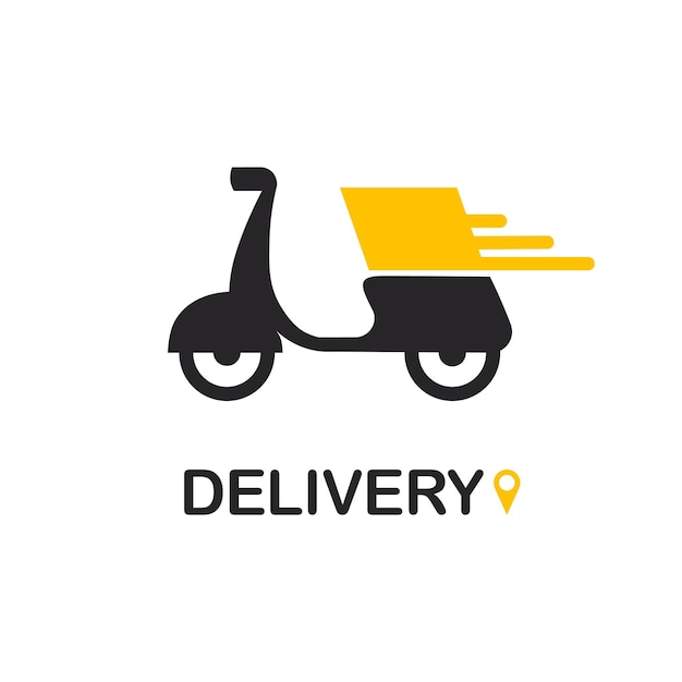 Express delivery by motorbike Motorcicle silhouette logo Scooter with package product box