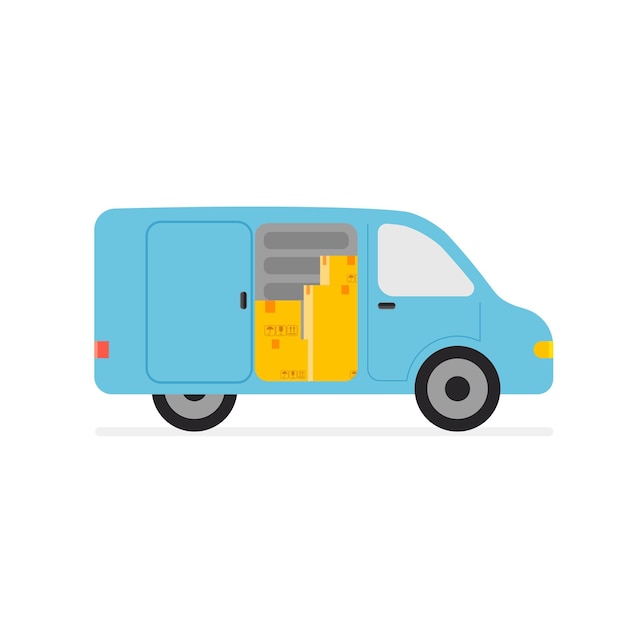 Экспресс-доставка фургоном или грузовиком Куча коробок внутри автомобиля Значок службы быстрой доставки Переезд
