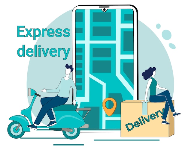 Express delivery A courier on a scooter delivers orders The concept of logistics