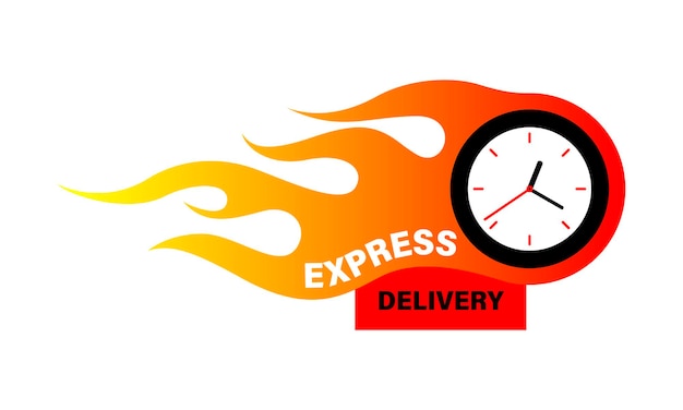 Fast delivery icon. Express delivery and urgent delivery, services,  stopwatch sign. Timer and express delivery inscription. Fast delivery logo  design. Vector illustration Stock Vector