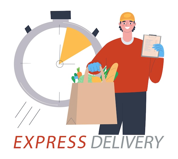 Express delivery of products Online shopping Fast delivery of goods Flat vector illustration