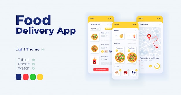 Express food delivery cartoon smartphone interface  templates set