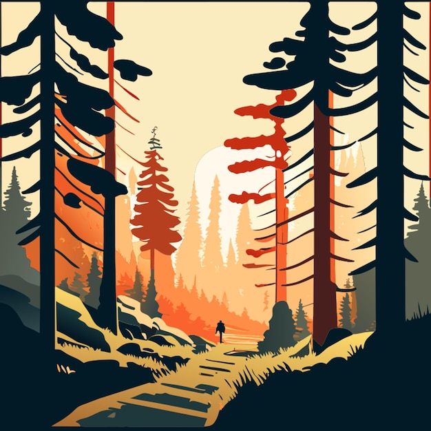Vector express the tranquility of a forest in watercolor vector illustration flat 2