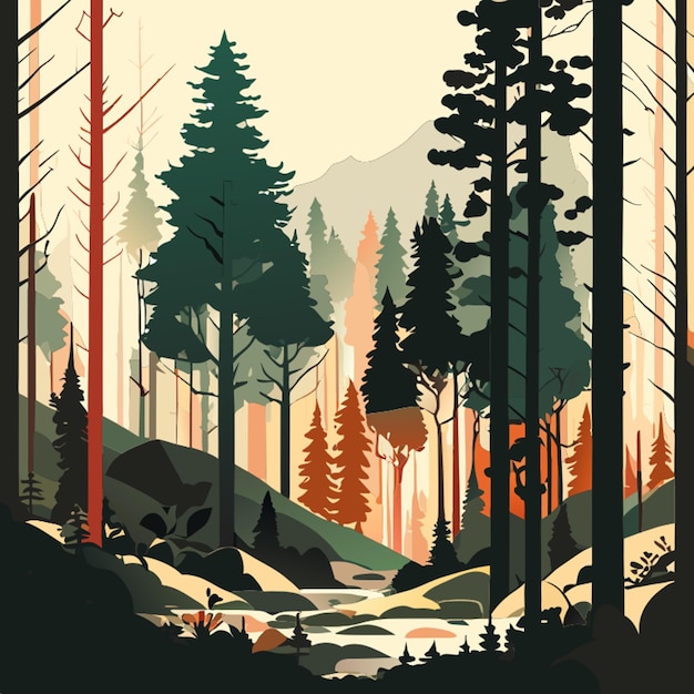 Vector express the tranquility of a forest in watercolor vector illustration