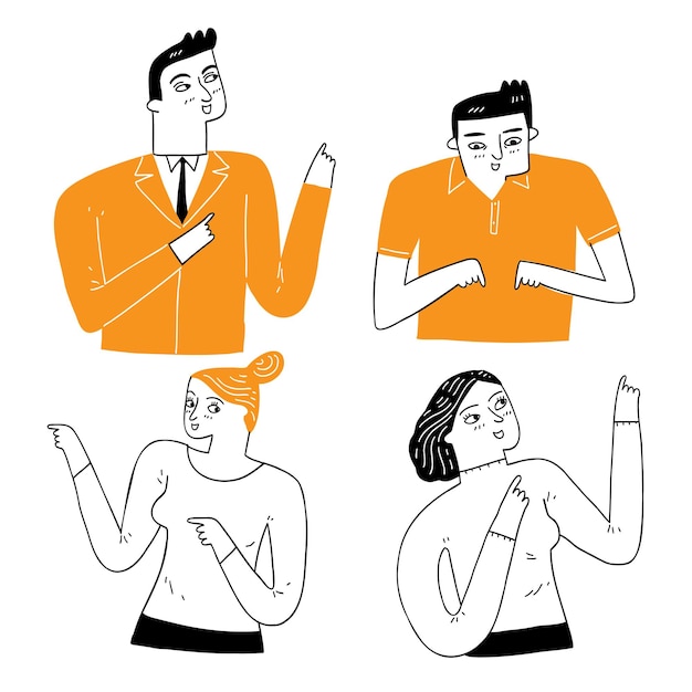 Expressing a person's personality, pose, by pointing or giving directions. vector illustration