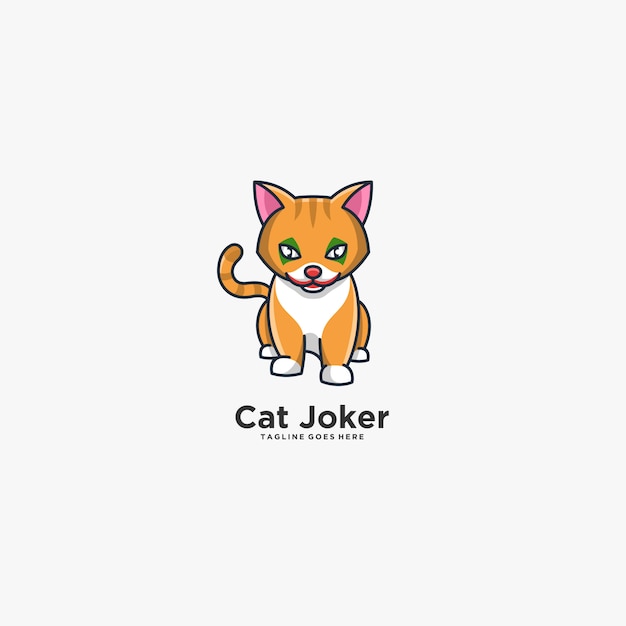 Espressione cat joker pose, simpatico logo illustrazione.