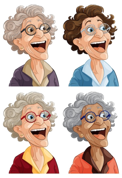 Vector expressions of joyful elderly woman