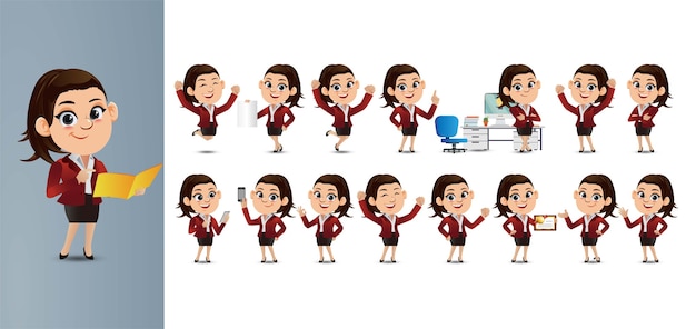 Expressive businesswoman in different poses