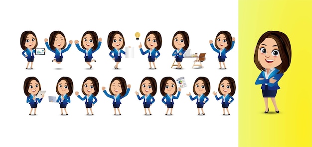 Vector expressive businesswoman in different poses