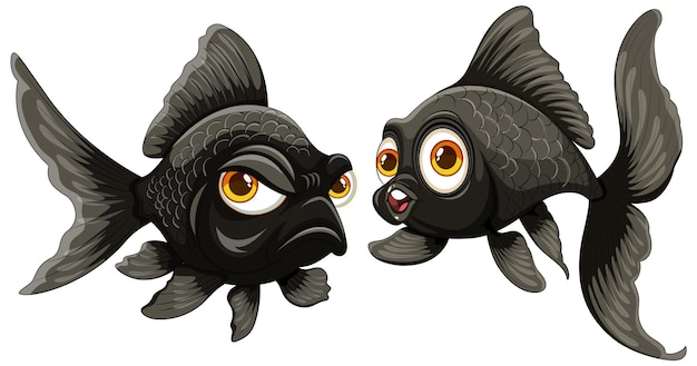 Vector expressive cartoon goldfish duo