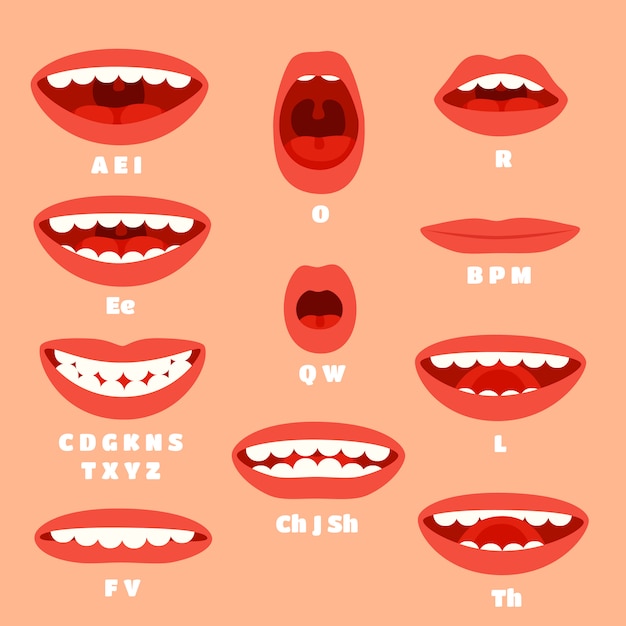 Expressive cartoon mouth articulation, talking lips animations. 